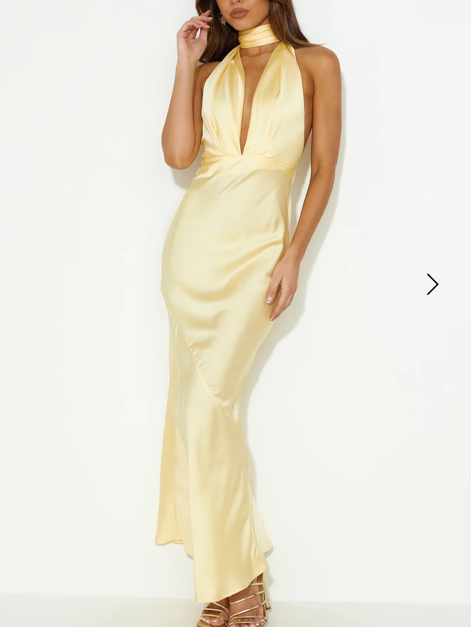 Yellow, Plunge Halter Maxi Dress