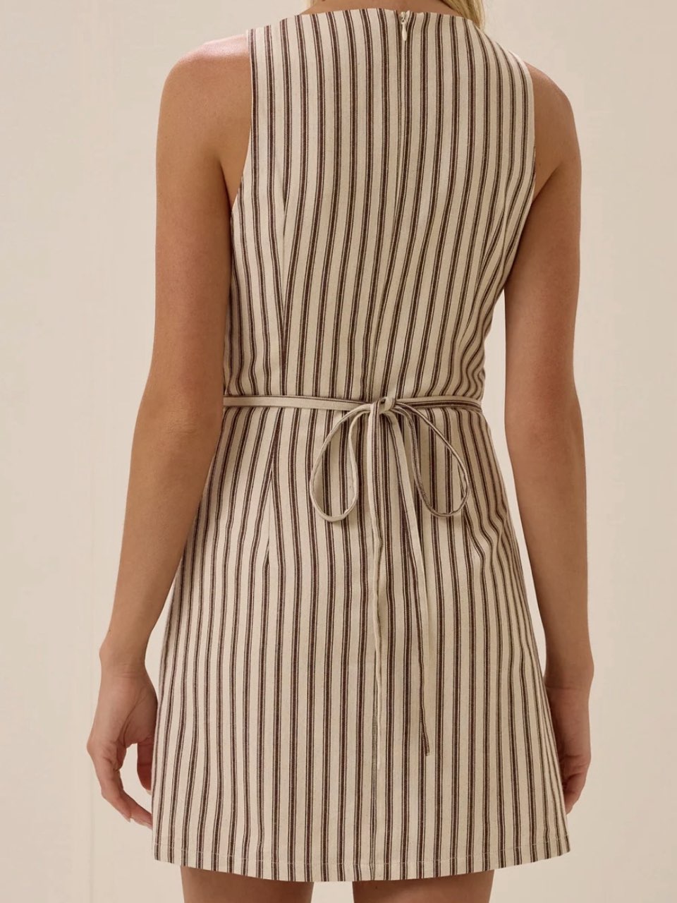 Cream Striped Tie-Back Mini Dress
