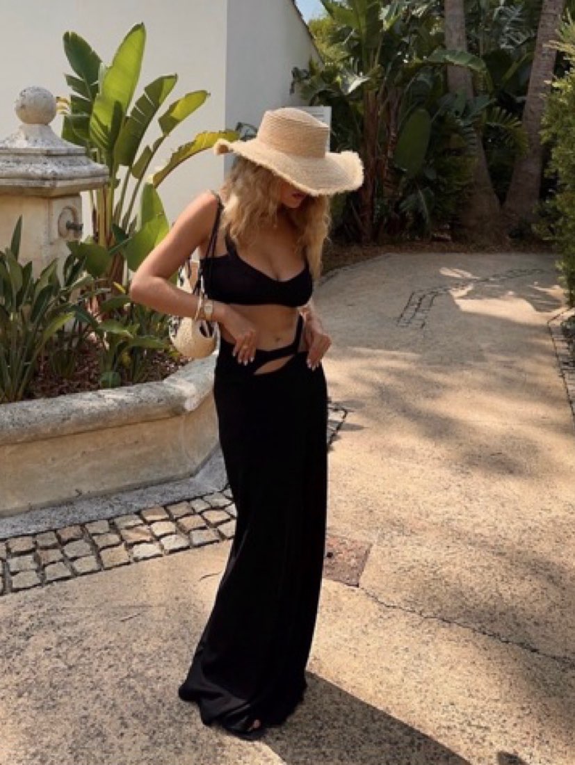 Black Cut-Out Crop Top and Maxi Skirt Set