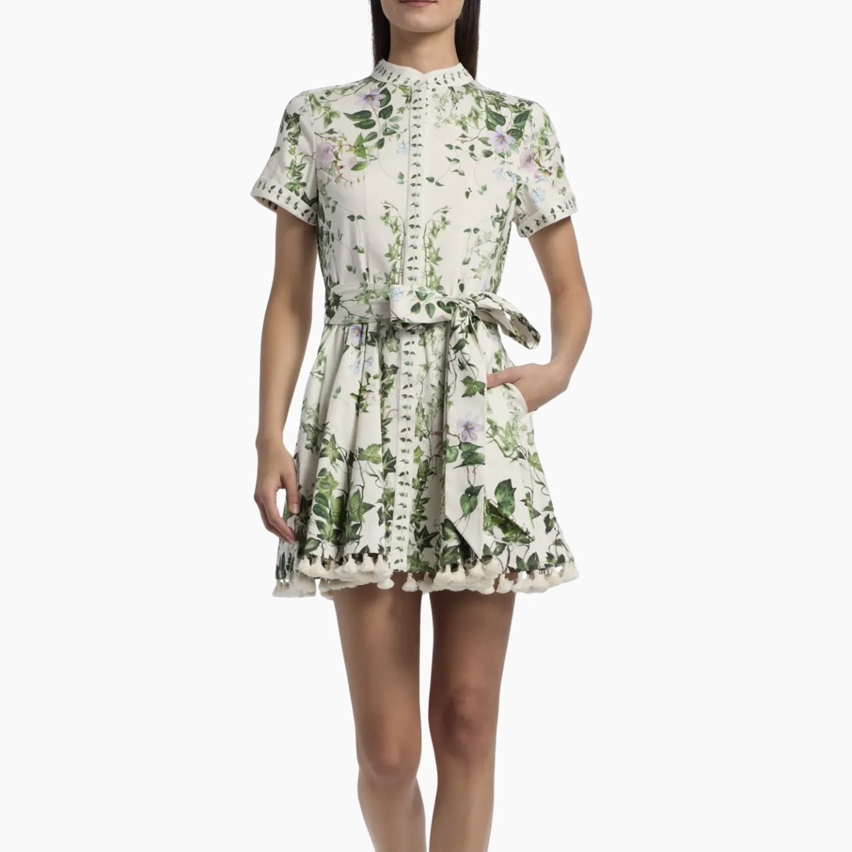 Alice and Olivia Lucy Tropical-Print Stretch-Cotton Mini Shirtdress