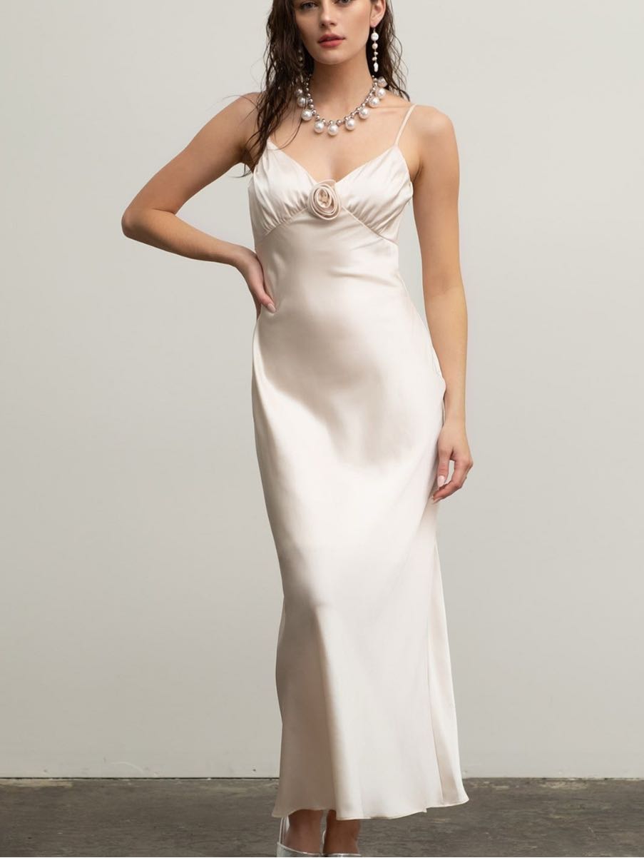 By the River Rosette Satin Dress
