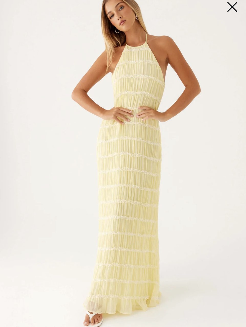 Light Yellow Halter Smocked Maxi Dress