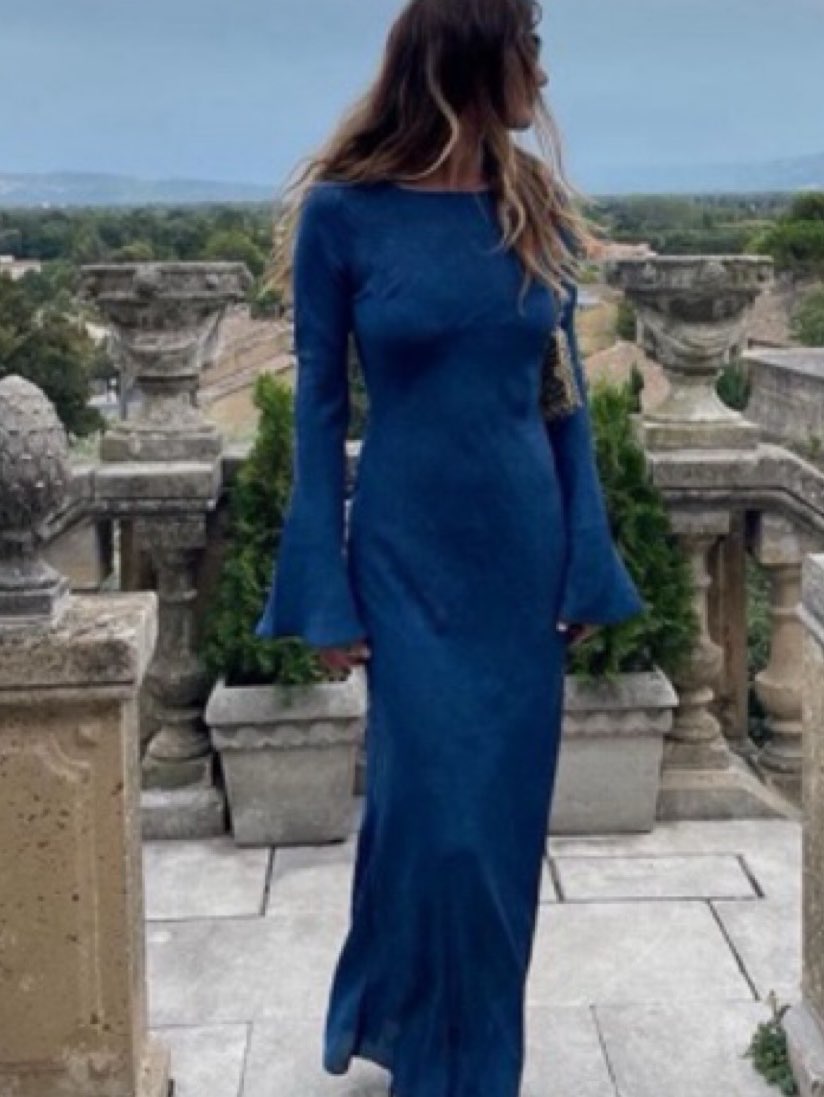 Denim Blue Bell Sleeve Maxi Dress