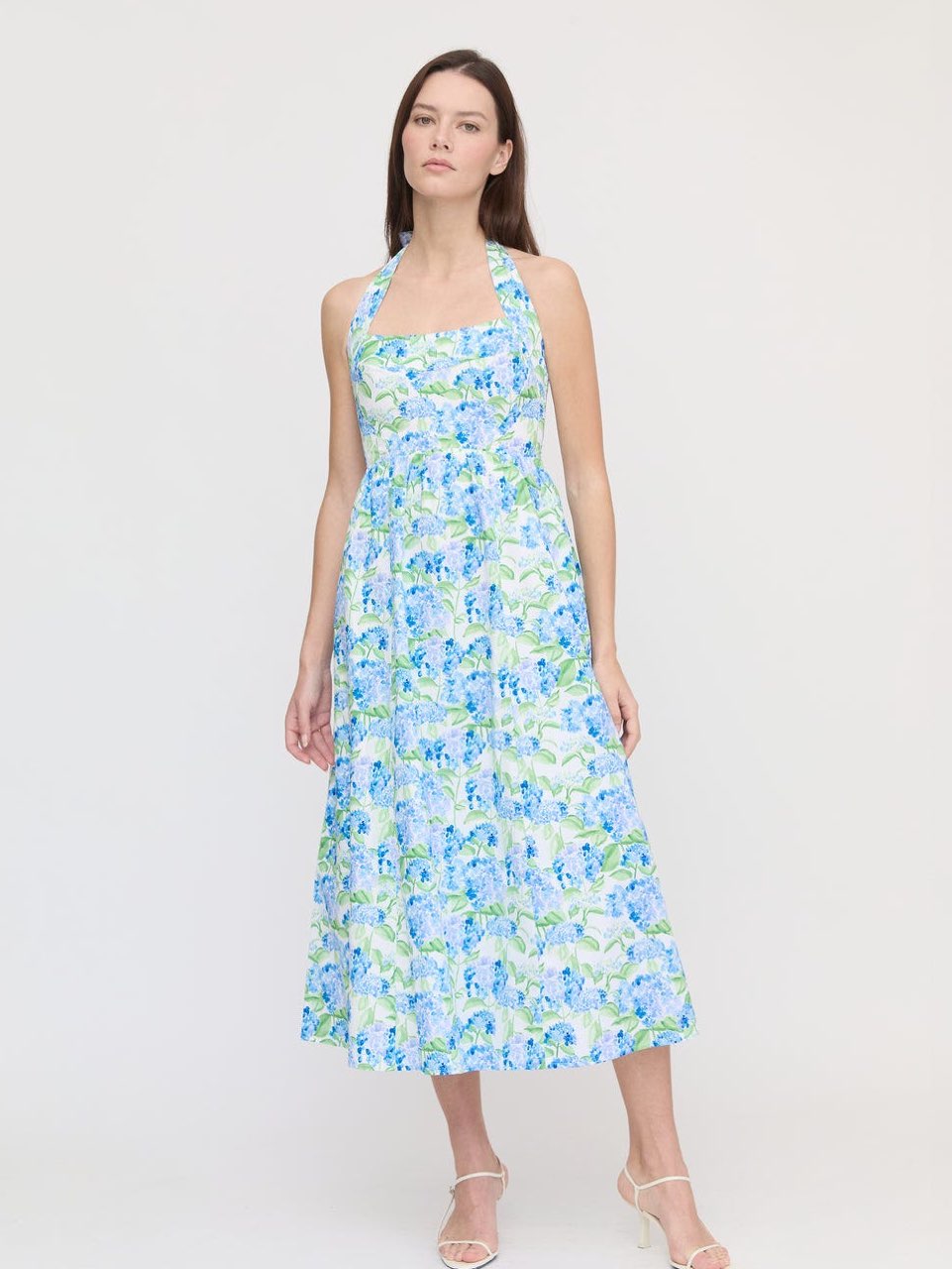 Blue Hydrangea Halter Midi Dress