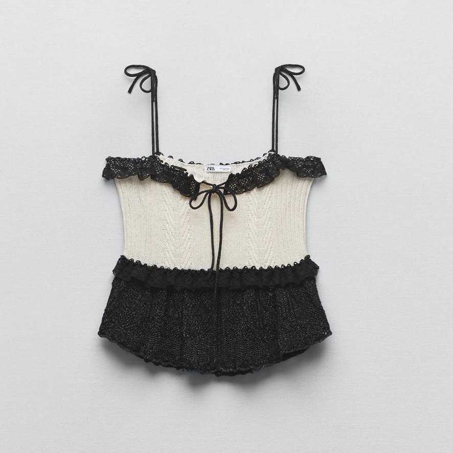 ZARA Knit Ruffle Cami Top with Tie Straps