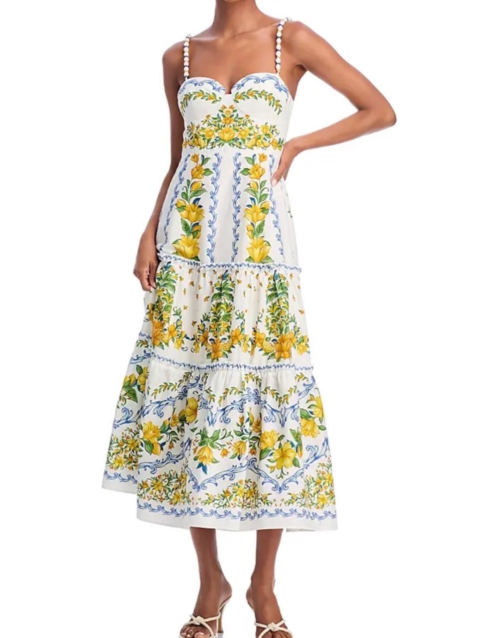 Farm Rio Mixed Scarf Tiered Midi Dress