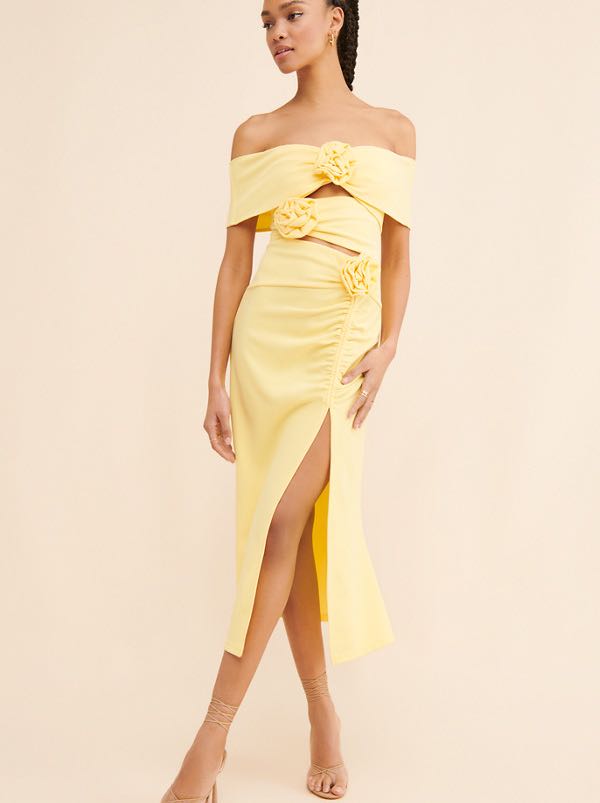 Elliat Yellow Off-Shoulder Midi Dress