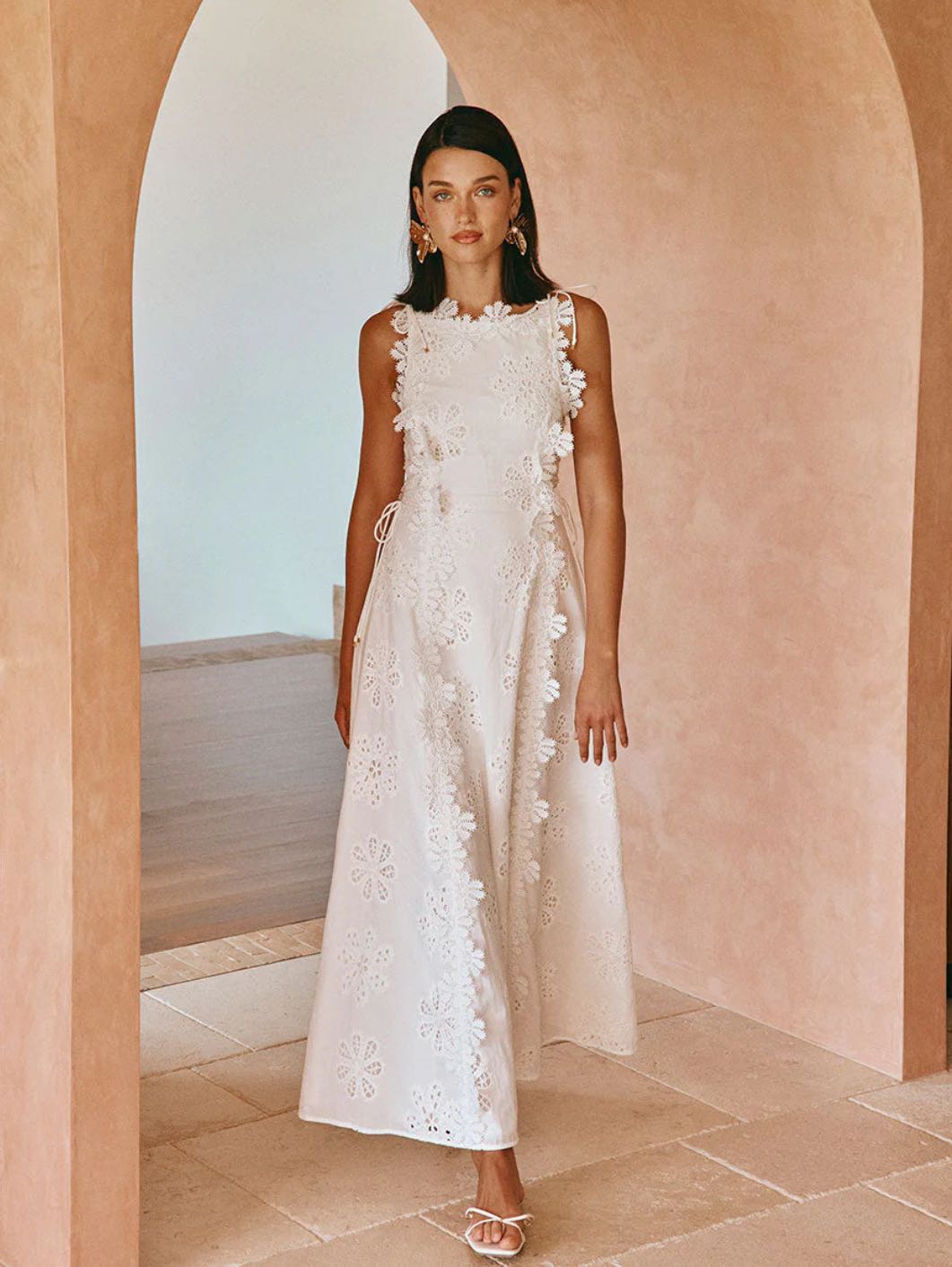White 3D Floral Maxi Dress