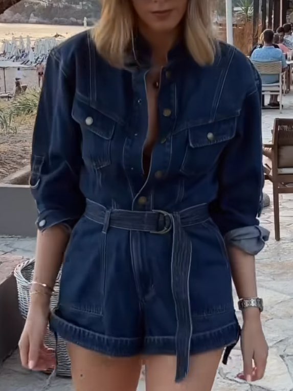 Dark Wash Denim Romper