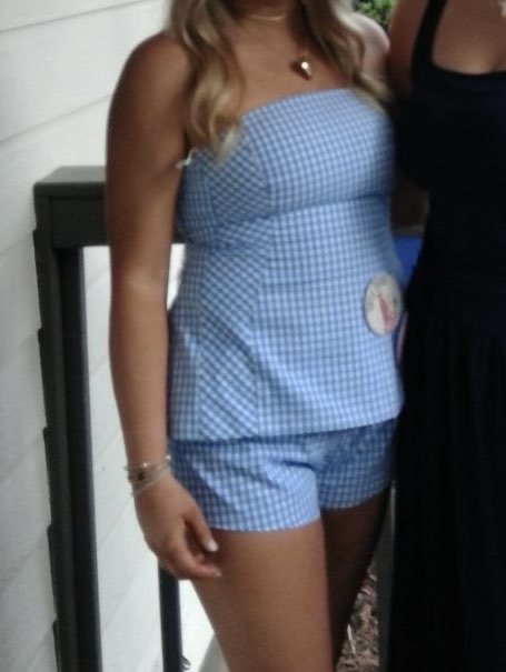 Blue Gingham Strapless Top and Shorts Set