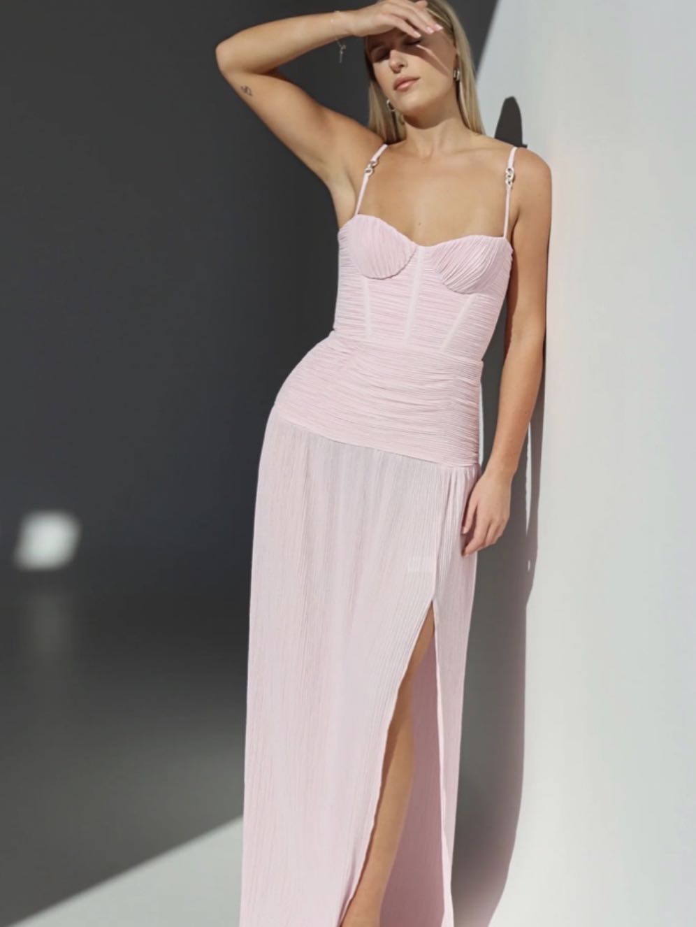 Pink Ruched Maxi Dress