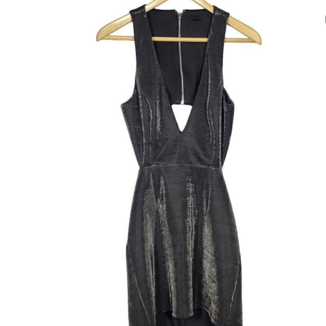 Metallic Deep V Mini Dress