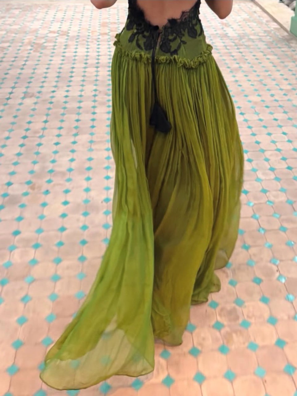 Olive Green Lace Halter Gown