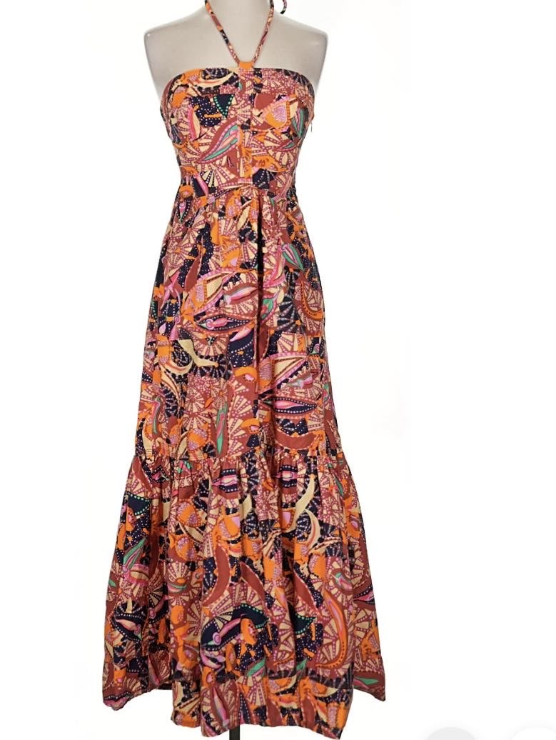 Alc orange multi colored halter dress