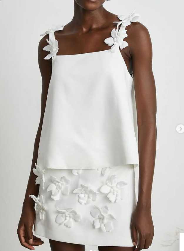 MADDY PARIS White Floral Appliqué Square Neck Top