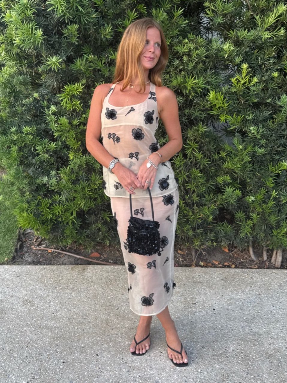 Embroidered Sheer Midi Skirt