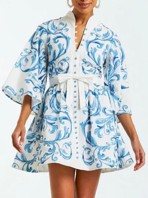 Mestiza Carmen blue and white mini dress