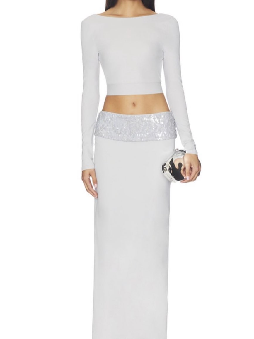 Silver Sequin Two-Piece Maxi Set