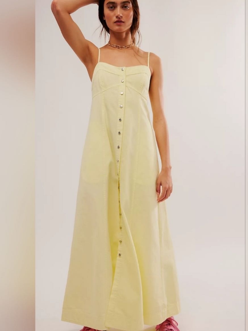 Free People Just Jill Maxi Dress in Pale Yellow