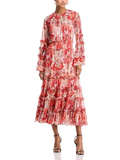 Cinq à Sept Ruffled White Floral Summer Dress