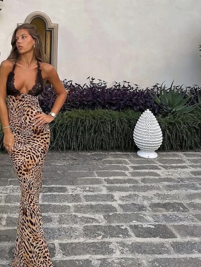 Leopard Print Lace Slip Dress