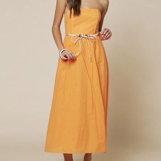 Big Love Long Orange Strapless dress with fun belt