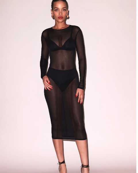 Black Sheer Mesh Midi Dress