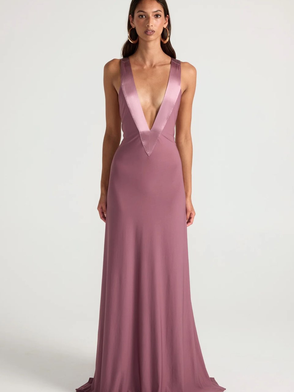 Mauve Deep V-Neck Maxi Dress