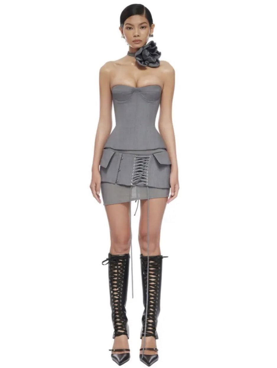 Grey Dior Strapless Corset Mini Dress