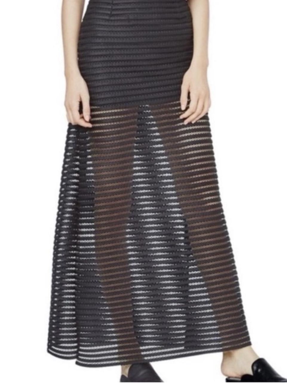 Make Black Sheer Stripe Maxi Skirt