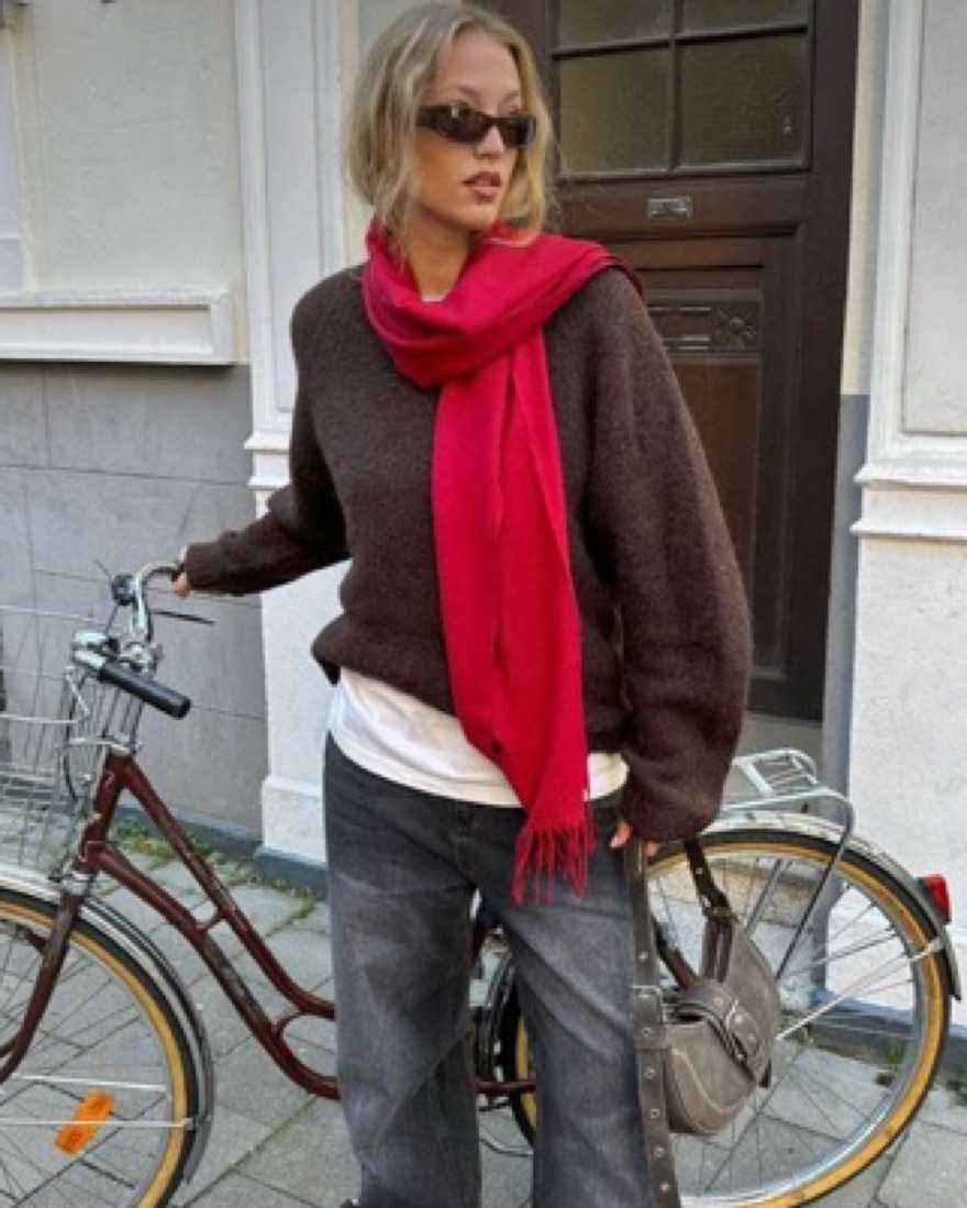 Red Burberry Wool Scarf