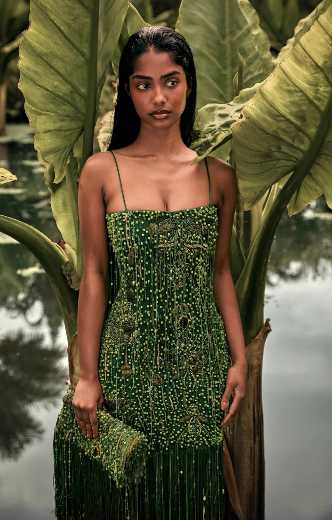 Emerald Green Sequin Fringe Maxi Dress
