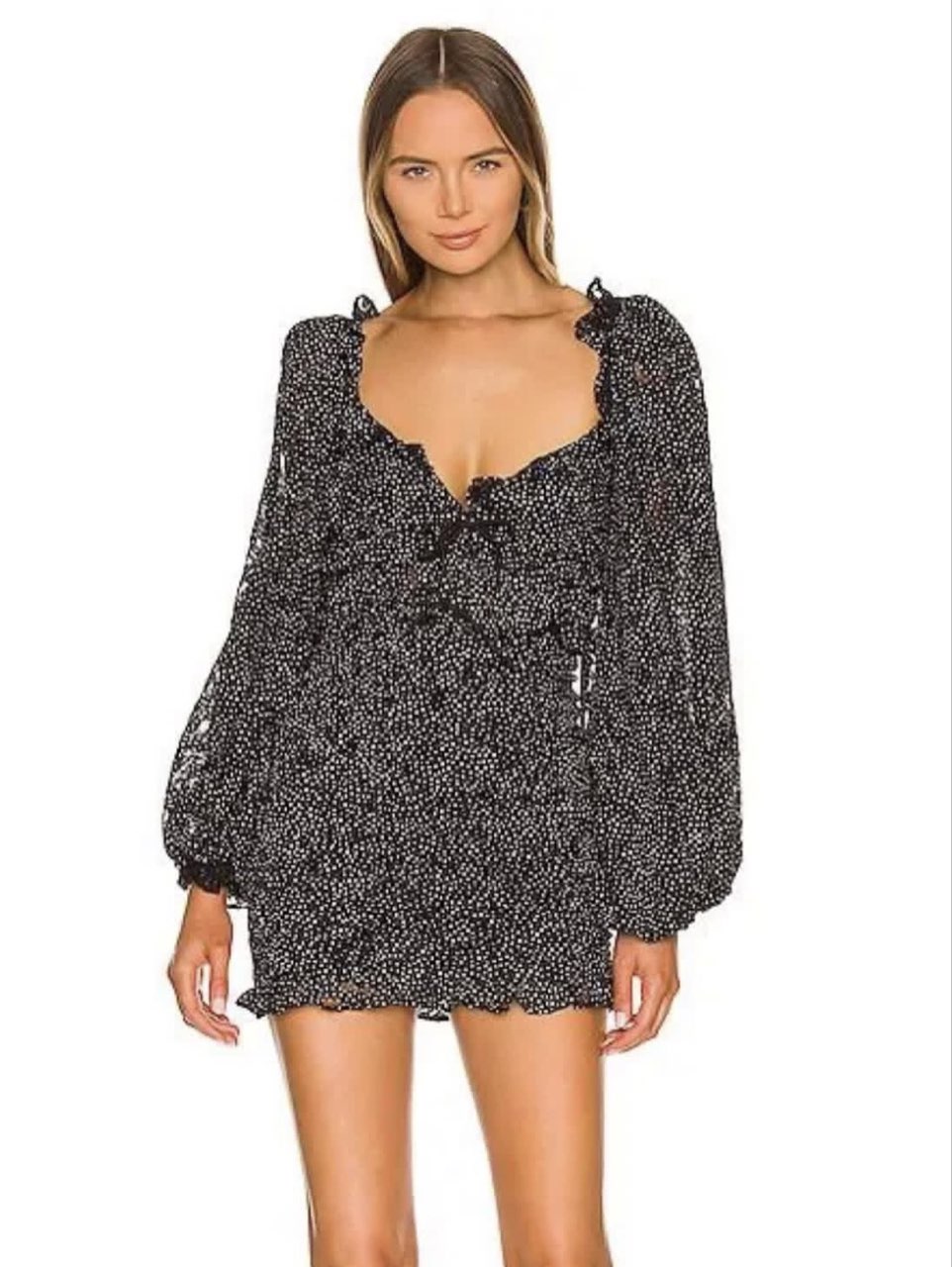 Black Polka Dot Ruffled Mini Dress