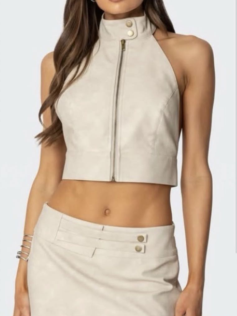 Beige Halter Crop Top