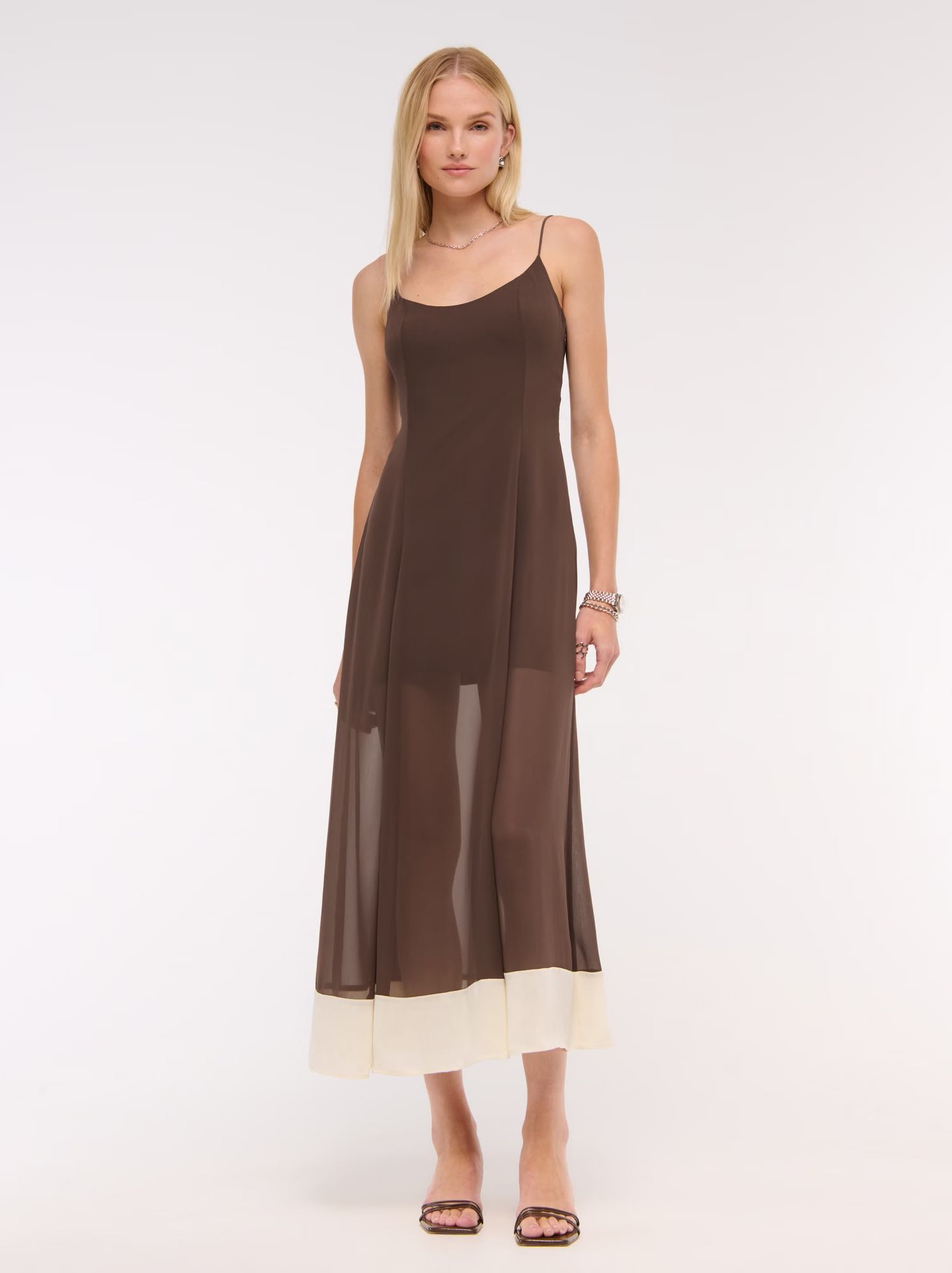 Brown Sheer Flowy Maxi Dress