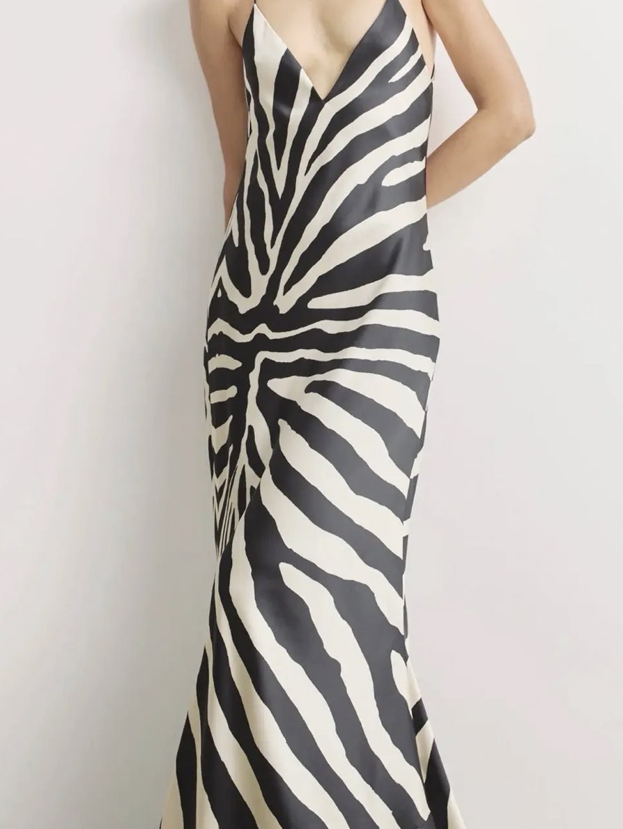 Zebra Print Cowl Back Maxi Slip Dress