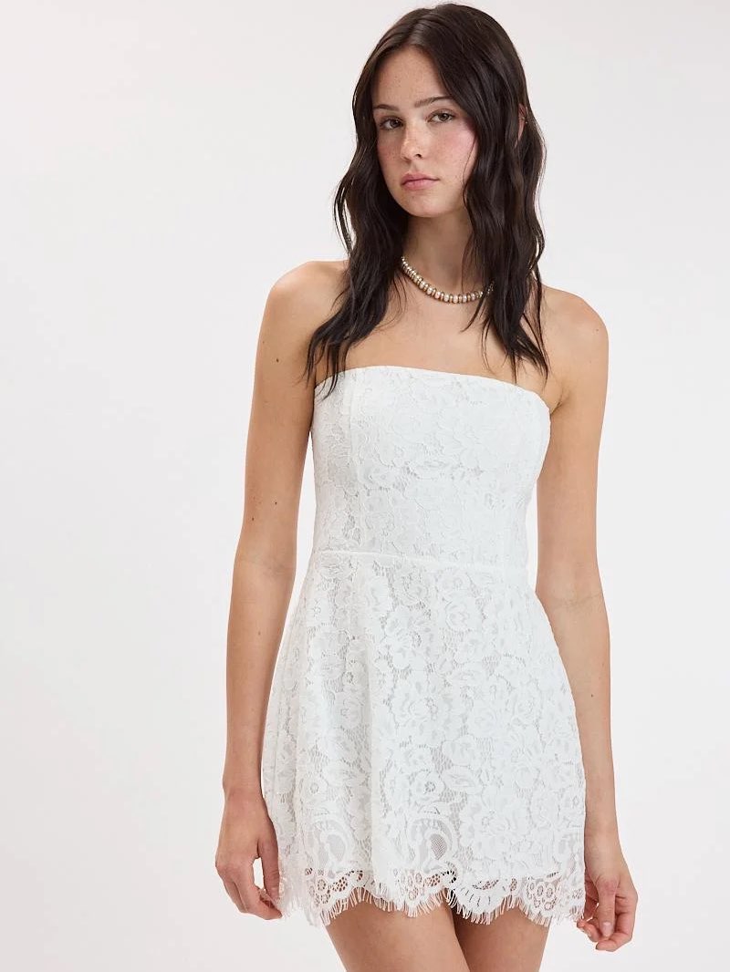 White Strapless Lace Mini Dress