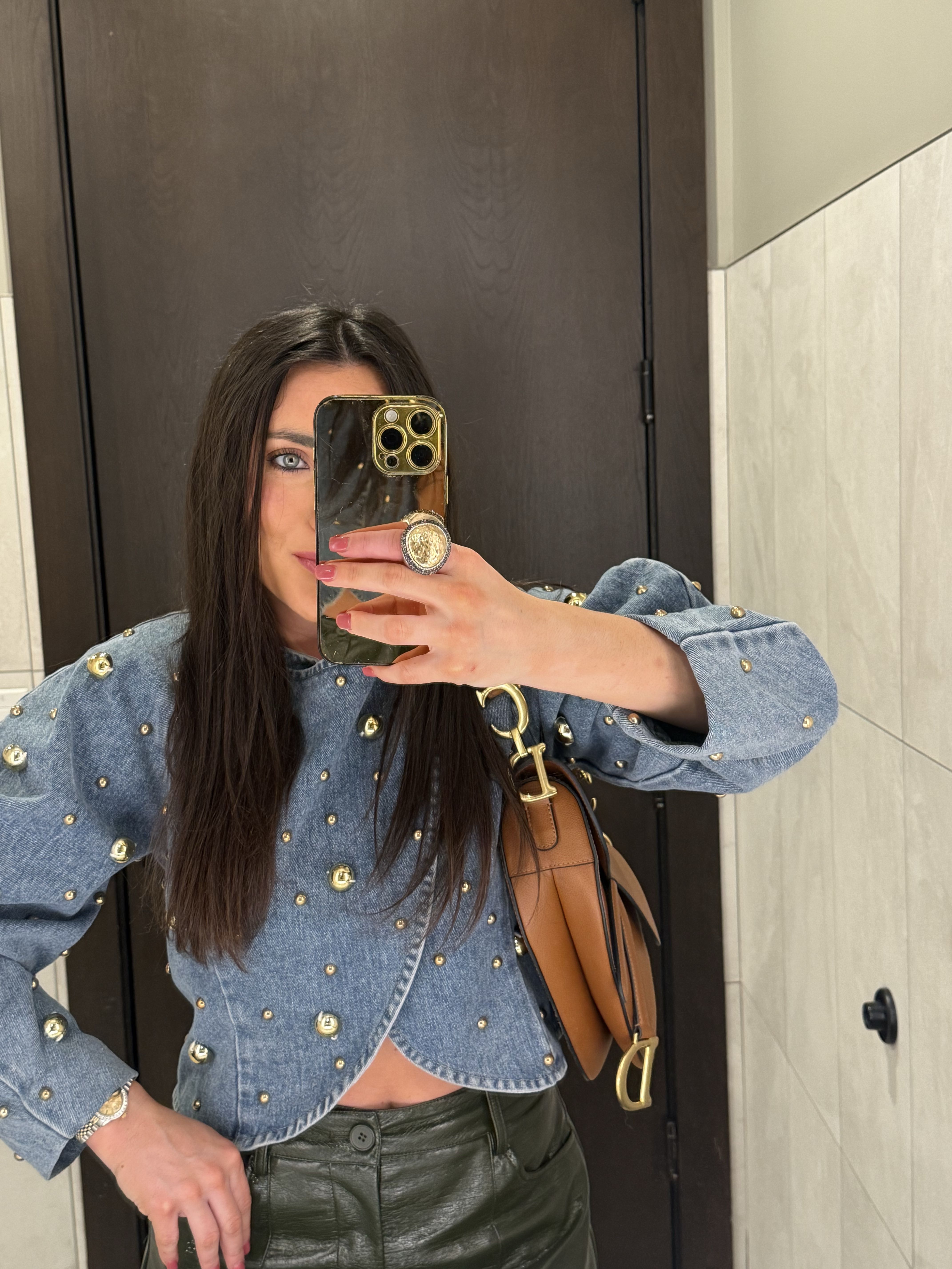 Denim top with gold buttons