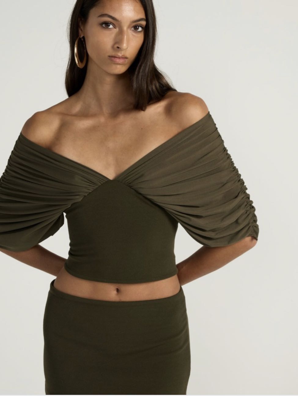 Olive Green Off-Shoulder Crop Top