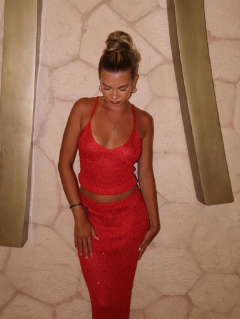 Red Shimmer Knit Cami Top & Maxi Skirt Set