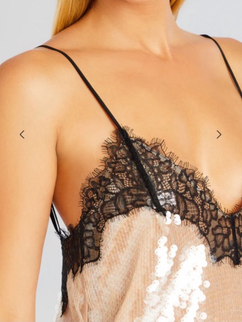 Champagne Sequin Mini Slip Dress with Black Lace