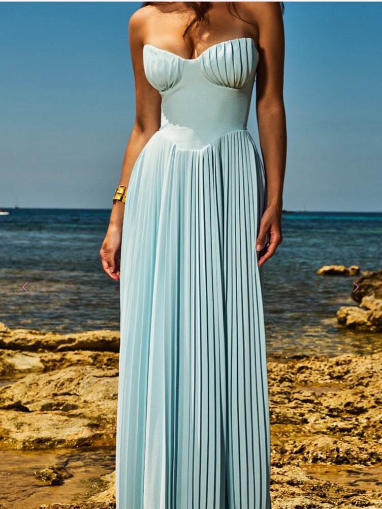 Light Blue Pleated Bustier Dress