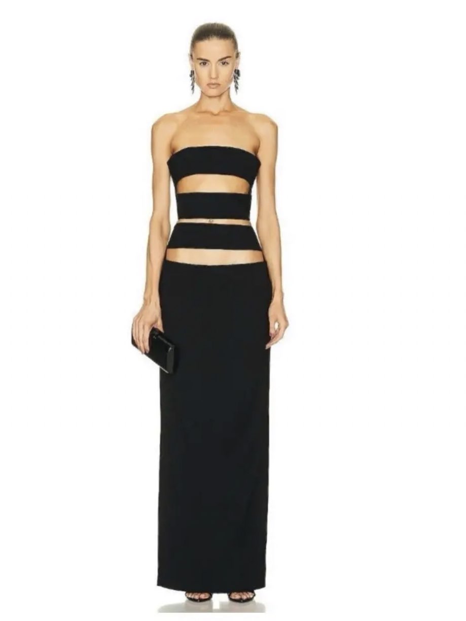 Black Strapless Cut-Out Maxi Dress