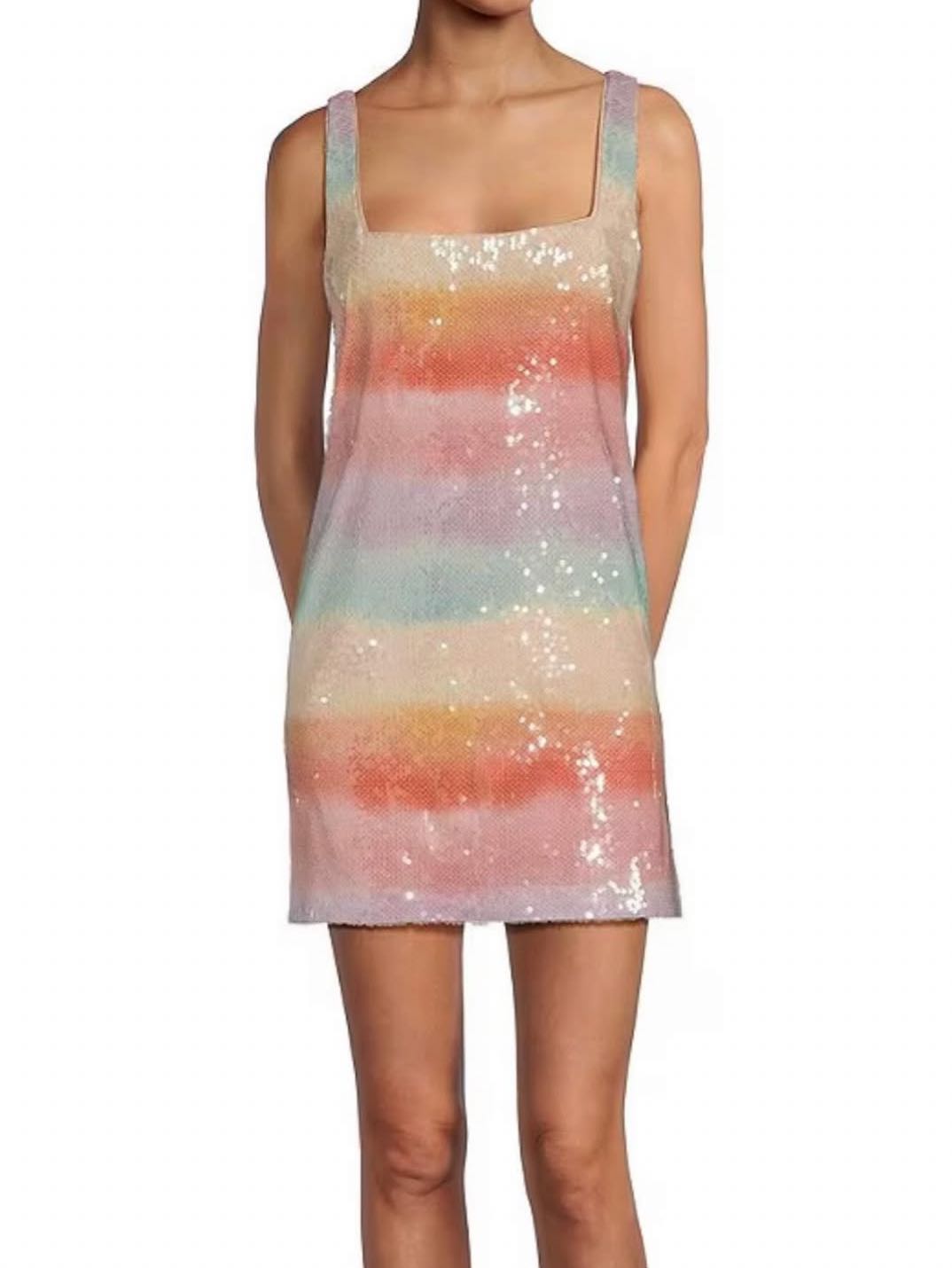 Ombre Sequin Square Neck Sleeveless Mini Dress