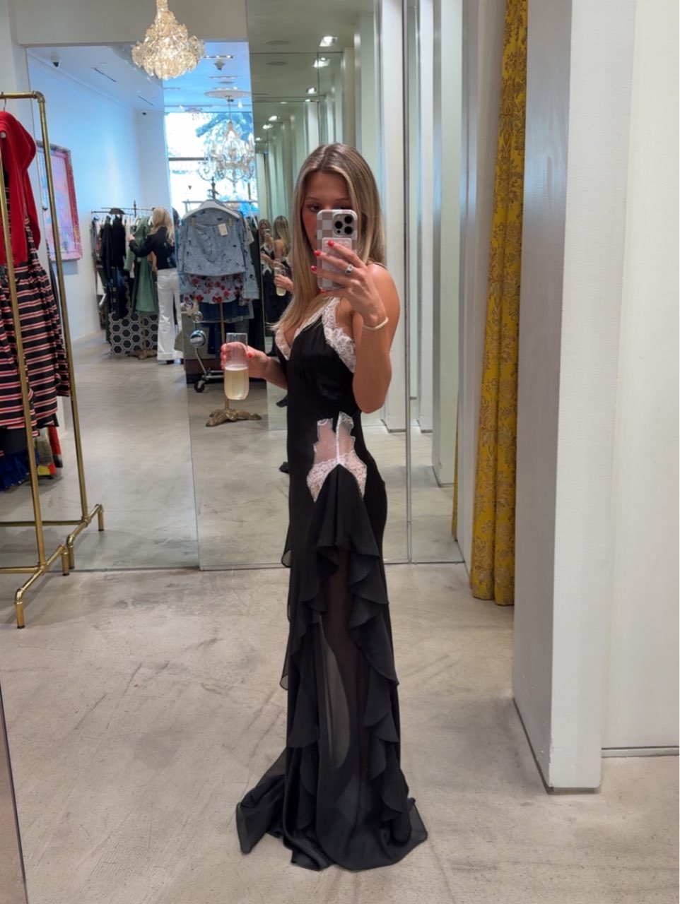 Black Lace Ruffle Maxi Dress