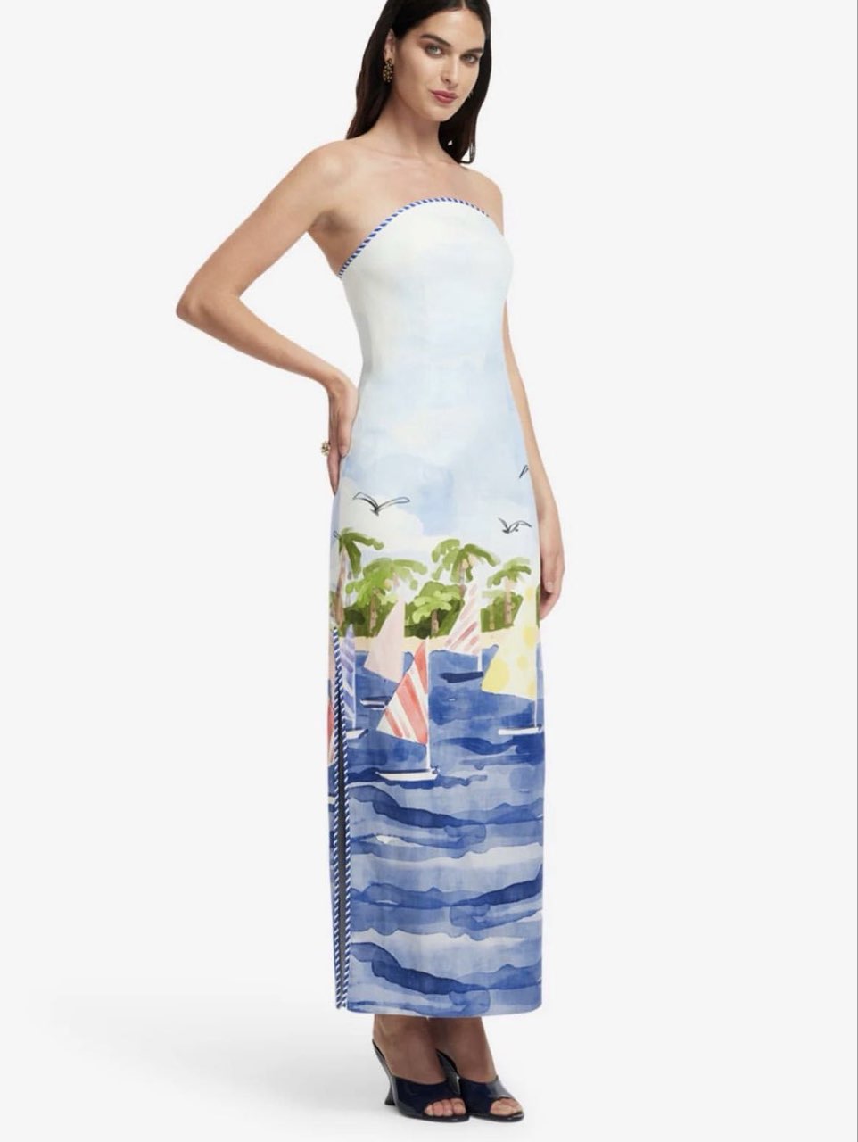 Ava Bustier Maxi Dress in Nautical Print