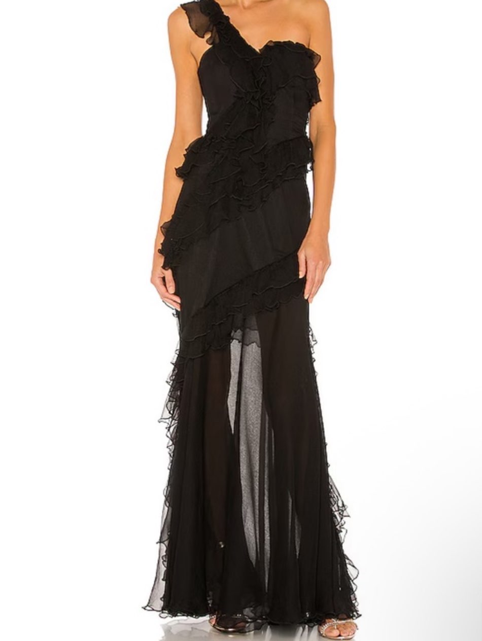 One shoulder black gown