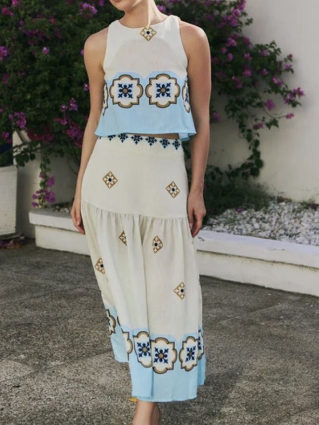 Embroidered Crop Top and Maxi Skirt Set