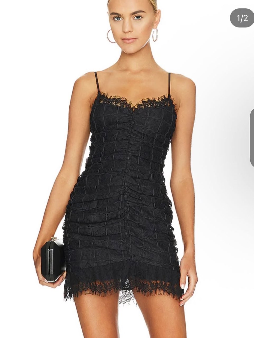 Black Lace Ruched Mini Dress