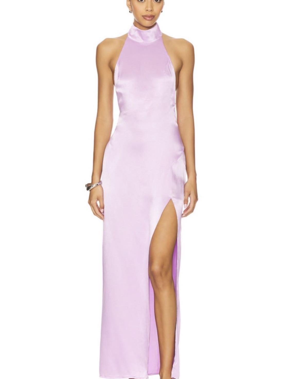 Purple satin maxi formal dress
